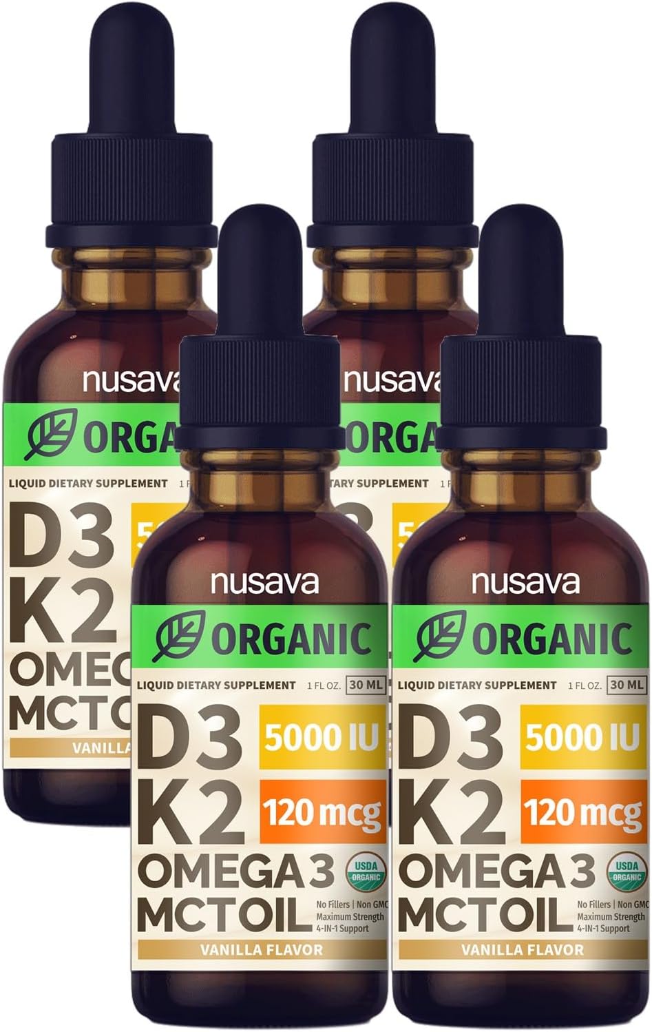 (1 Pack) Organic Vitamin D3 K2 Drops w MCT Oil Omega 3, 5000 IU, Vitamin D Liquid 5000 IU, No Fillers, Non-GMO Liquid D3 for Body’s Defenses & Faster Absorption, Unflavored, 2 Fl Oz Liquid Vitamin D3