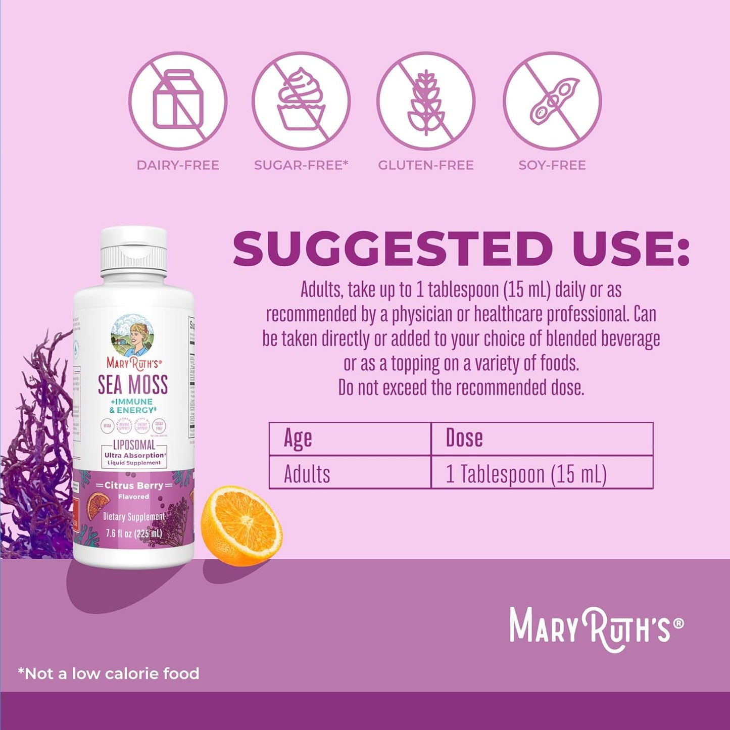 MaryRuth Organics Sea Moss + Immune & Energy Liposomal | Irish Sea Moss | Vitamin B12 | Vitamin E | Elderberry | Rose Hip Oil | Orange Oil | Immune Support Supplement | Vegan | Sugar Free | 7.6 oz