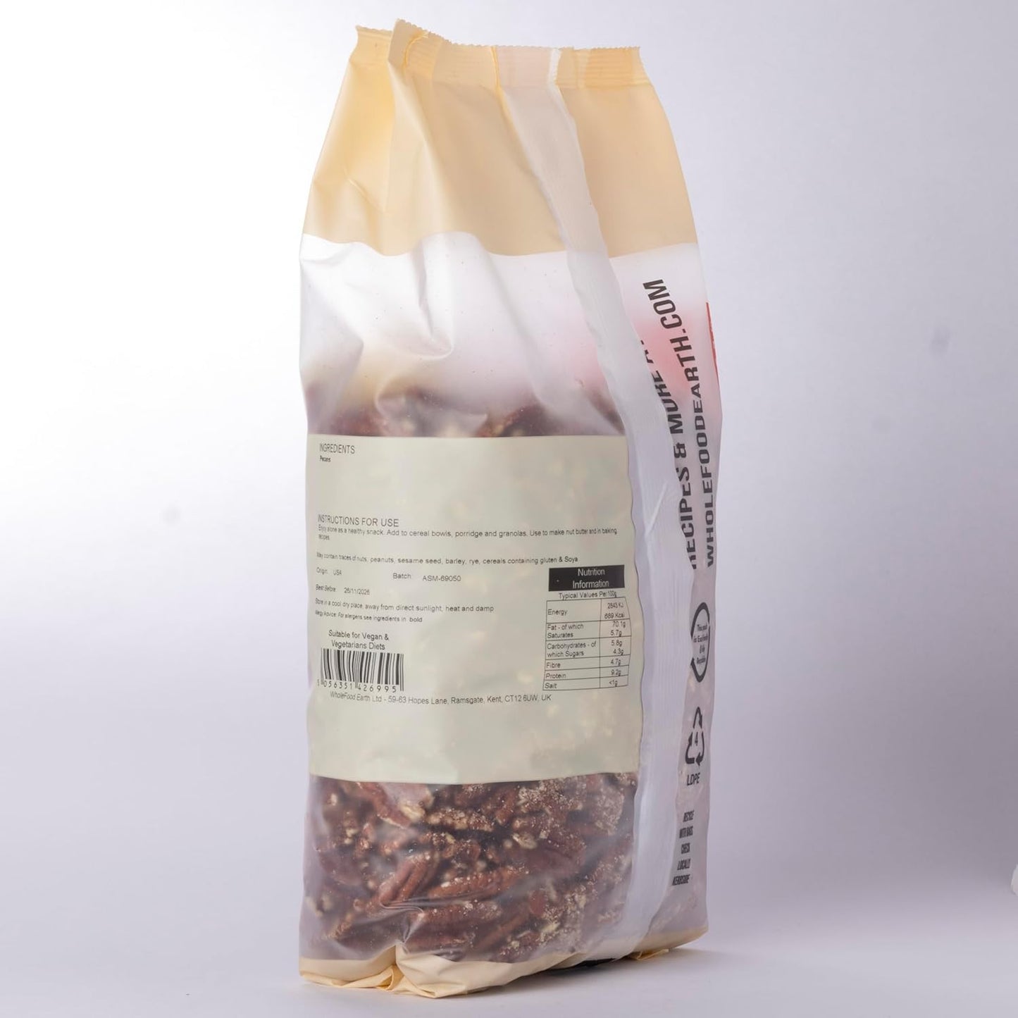 Wholefood Earth Pecan Halves 1kg - Premium Buttery Flavour | Rich in Healthy Fats & Minerals | No Salt | Vegan | Stock & Bite