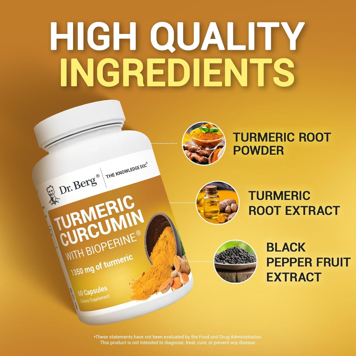 Dr. Berg (Only 2 Per Day) Turmeric Supplement with Black Pepper (BioPerine) - 1350 mg Turmeric Curcumin Supplement with 95% Curcuminoids – Turmeric Curcumin with Black Pepper – 60 Turmeric Capsules