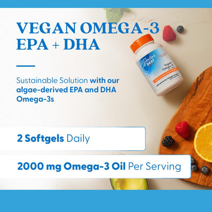 Doctor's Best Vegan Omega-3 EPA + DHA, Supports Eye, Brain, and Heart Health, Non-GMO, Gluten Free, Vegan, 60 Veggie Softgels