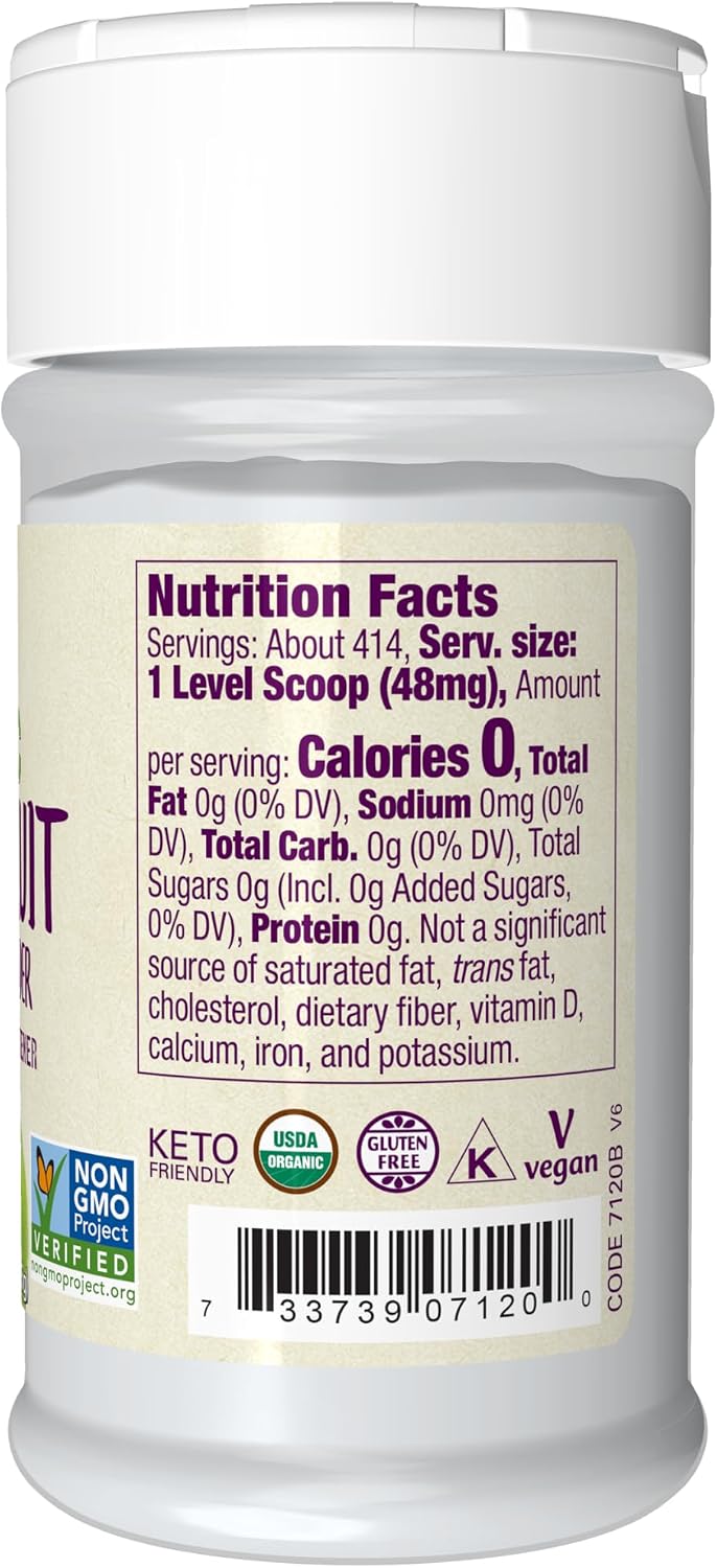 NOW Foods, Certified Organic Monk Fruit Extract Powder, Zero Calorie Sweetener, Large Bottle for Serving Scoop, Certified Non-GMO, 0.7-Ounce