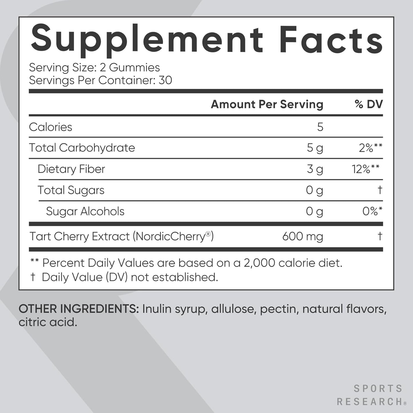 Sports Research® Tart Cherry Gummy Supplements | 600mg of NordicCherry™ | Enhanced Workout Recovery | Sugar and Sugar Alcohol Free - 60 Gummies for Adults, 1 Month Supply