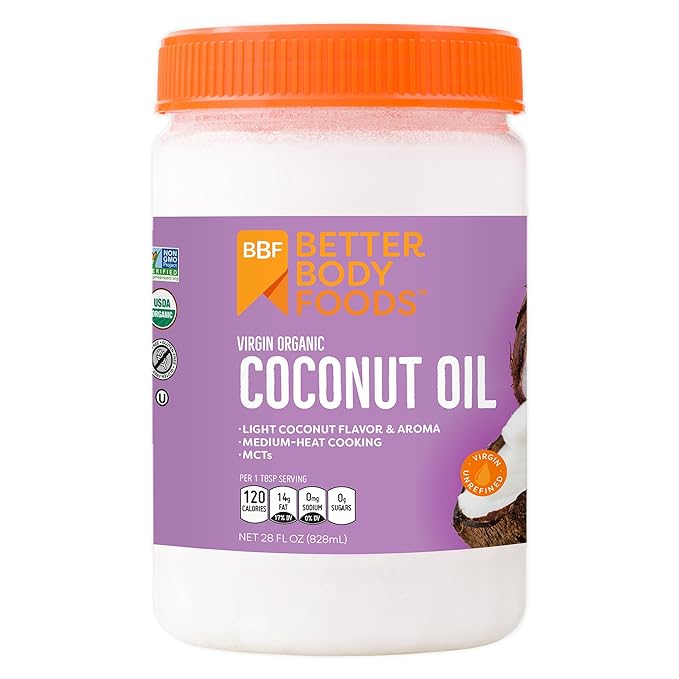 BetterBody Foods Organic Unrefined Coconut Oil - Natural Hair and Skin Moisturizer and Cooking Oil - Light Aroma and Flavor - Butter Alternative - 28 Fl Oz