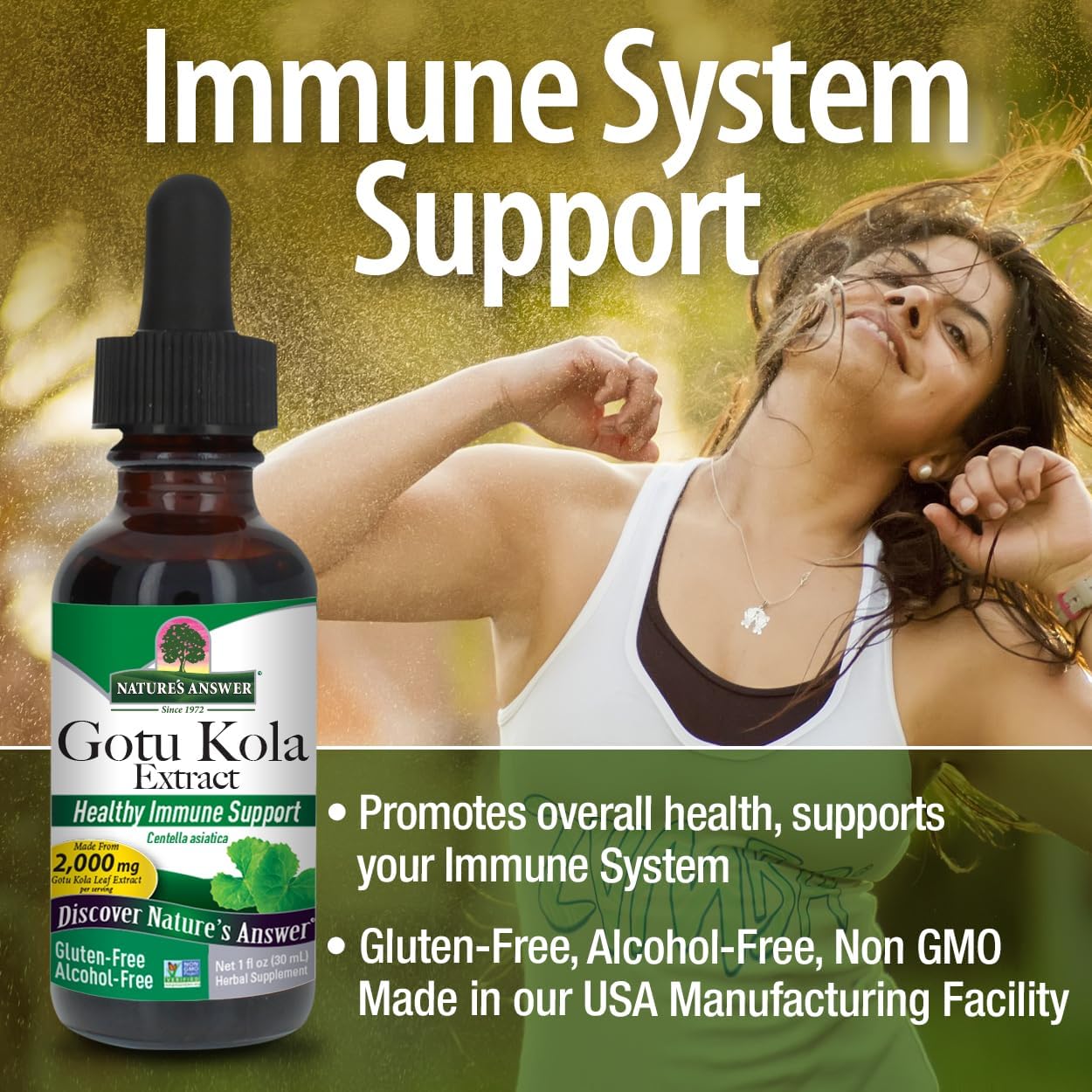 Nature's Answer Gotu Kola Herb Alcohol Free, 1-Fluid Ounce | Dietary Supplement | Supports a Healthy Immune System | Made in The USA | Gluten-Free, Vegan & Vegetarian