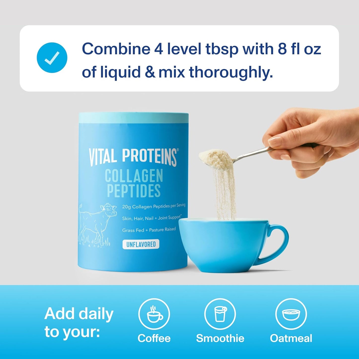 Vital Proteins Collagen Peptides Powder - Grass Fed Collagen Peptides for Hair, Nail, Skin, Bone & Joint Health, Vanilla, 23.2 Ounces