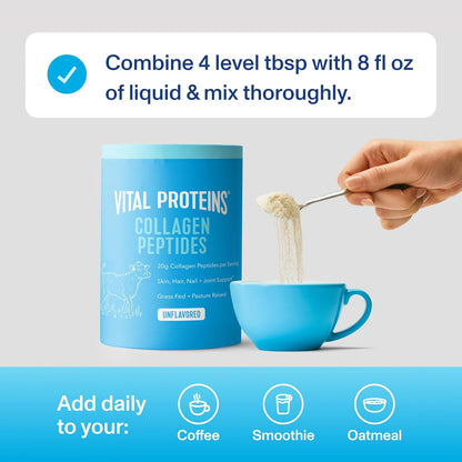 Vital Proteins Collagen Peptides Powder - Grass Fed Collagen Peptides for Hair, Nail, Skin, Bone & Joint Health, Vanilla, 23.2 Ounces