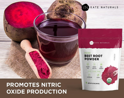 Kate Naturals Beet Root Powder Organic for Smoothie & Energy Boost. Nitric Oxide Supplement for Workout (8oz, Earth Flavor, Mix with Juice Easily)