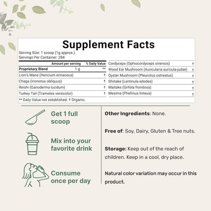 Micro Ingredients Organic Mega Mushroom Powder,10 Ounce (284 Days Supply) | 10 in 1 Complex Formula for Immune System Booster | Chaga, Lions Mane, Cordyceps, Reishi & More | Filler Free, Vegan