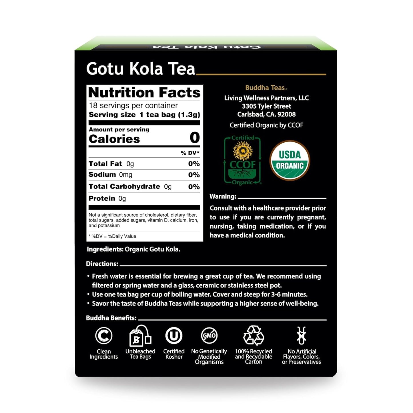 Buddha Teas - Chaga Tea - Organic Herbal Tea - For Cognitive Balance & Overall Health - With Chaga Mushroom, Antioxidants & B Vitamins - Caffeine Free - OU Kosher - 18 Tea Bags (Pack of 1)