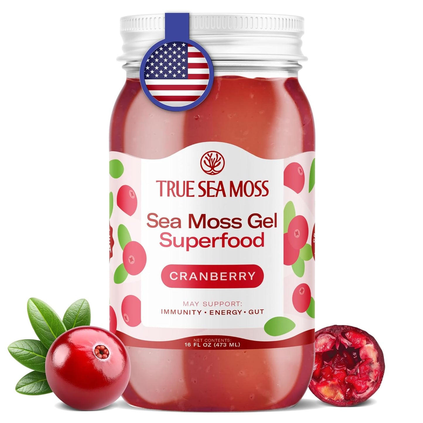 TrueSeaMoss Sea Moss Gel – Made in USA – Wildcrafted Seamoss, Fresh Fruits & Sea Vegetables – Cherry, Pack of 1 (Labels May Vary)