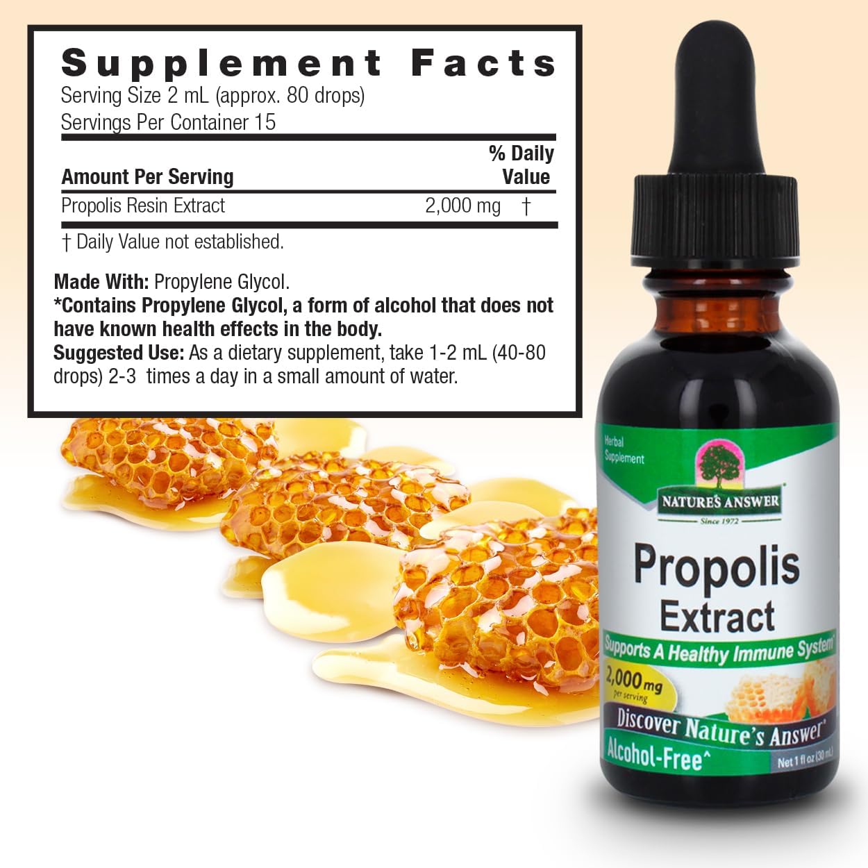 Nature's Answer Propolis Resin Extract 1 Fluid Ounce - Alcohol Free, Immune Support, Gluten Free, Made in USA, Natural Bee Product, Suitable for Everyone, Pure Herbal Extract