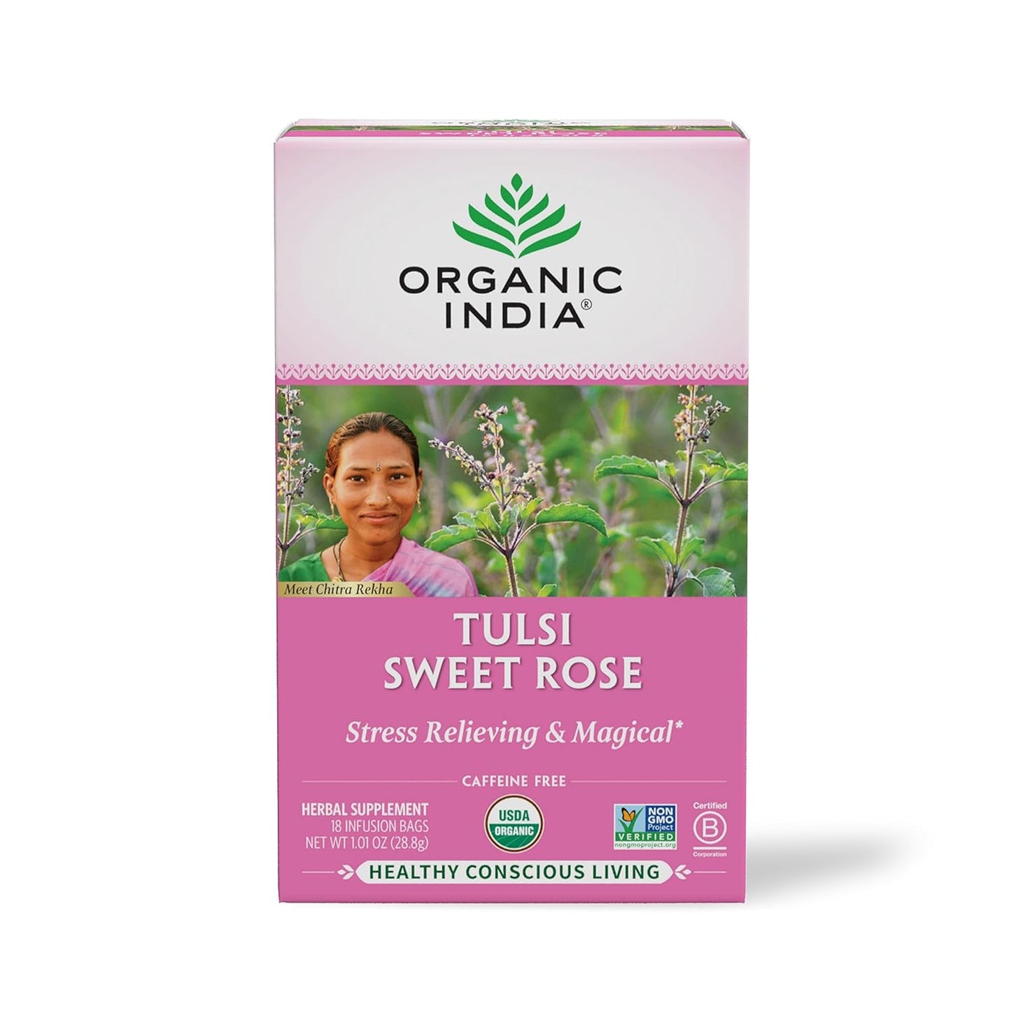 ORGANIC INDIA Tulsi Moringa Tea Bags - Holy Basil, Lemongrass, Moringa Leaves, Stress Relieving & Nourishing, Immune Support Tea, Vegan, Certified Organic, Caffeine-Free - 18 Infusion Bags, 6 Pack