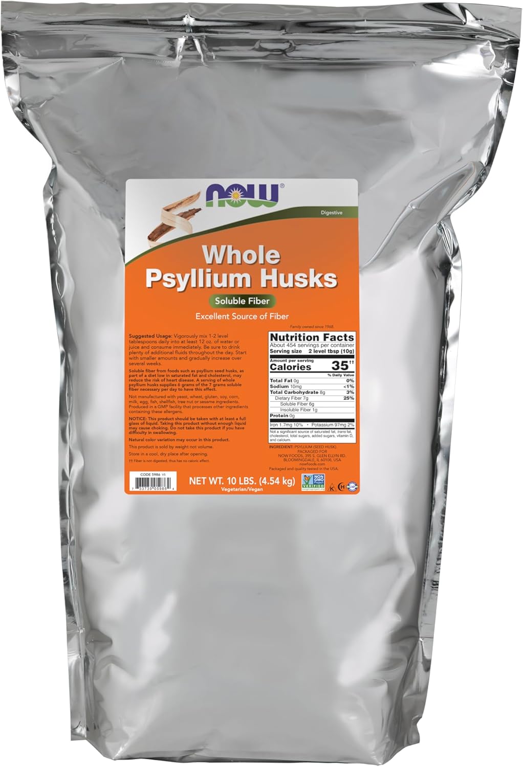 NOW Foods Supplements, Whole Psyllium Husks, Non-GMO Project Verified, Soluble Fiber, 24-Ounce