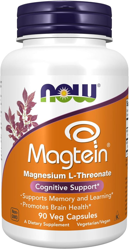 NOW Foods Supplements, Magtein™ with patented form of Magnesium (Mg), Cognitive Support*, 90 Veg Capsules