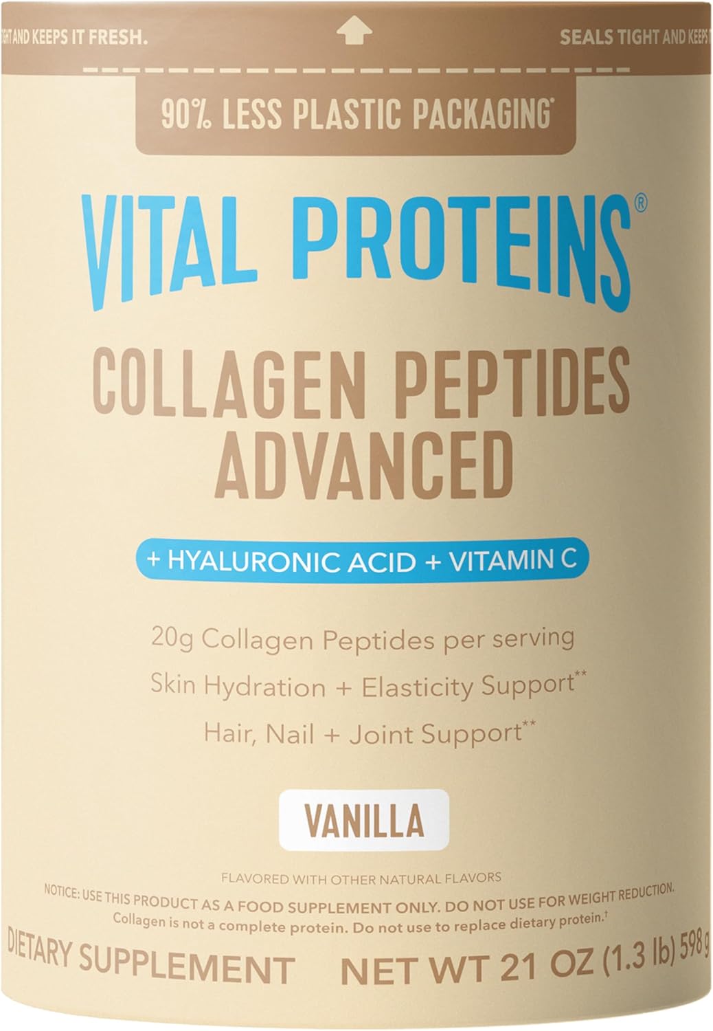 Vital Proteins Collagen Peptides Advanced, Hydrolyzed Peptides with Hyaluronic Acid and Vitamin C - Strawberry Lemon Flavor Powder, 10.5oz