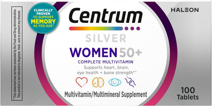 Centrum Silver Women's Multivitamin for Women 50 Plus, Multivitamin/Multimineral Supplement with Vitamin D3, B Vitamins, Non-GMO Ingredients, Supports Memory and Cognition in Older Adults - 100 Ct