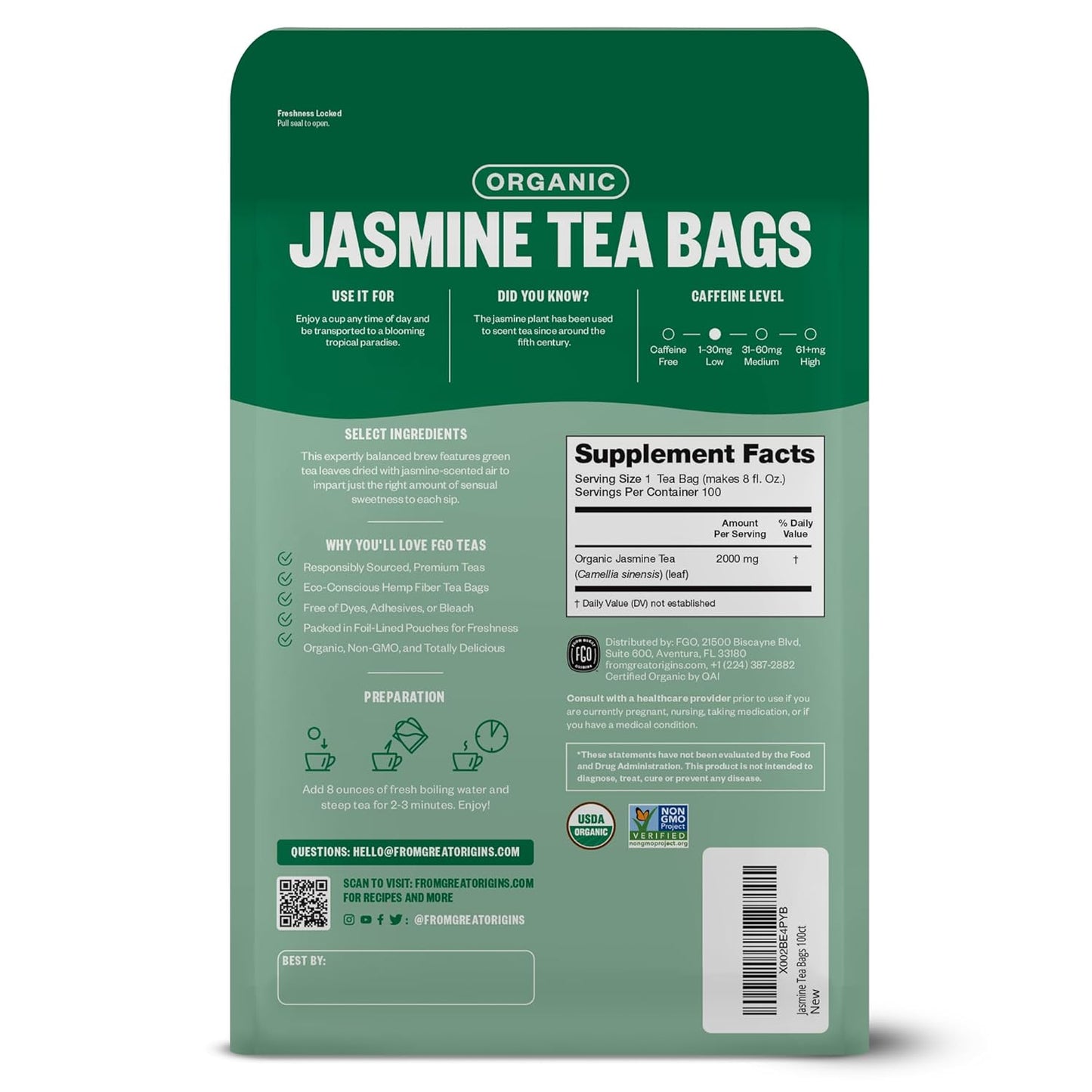 FGO Organic White Tea, Eco-Conscious Tea Bags, Packaging May Vary, 100 Count (Pack of 1)