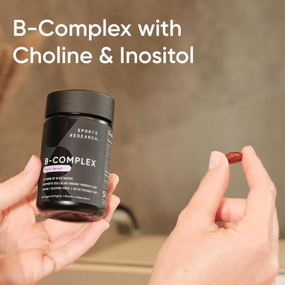 Sports Research Vitamin B-Complex - Full Spectrum of B Vitamins - Plant-Based Vegan-Friendly Formula - 60 Veggie Softgels