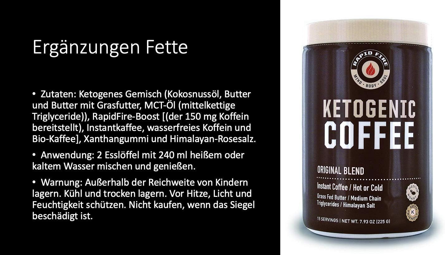 Rapidfire Ketogenic Fair Trade Instant Keto Coffee Mix Supports Energy Metabolism Weight Loss Ketogenic Diet Canister 15 servings, Original, 7.93 Ounce