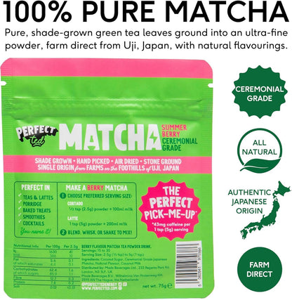 Perfect Ted Matcha | Summer Berry 75g | Ceremonial Grade Matcha Latte Powder | Japanese Matcha Tea Powder | Matcha Fuel (30 Servings)