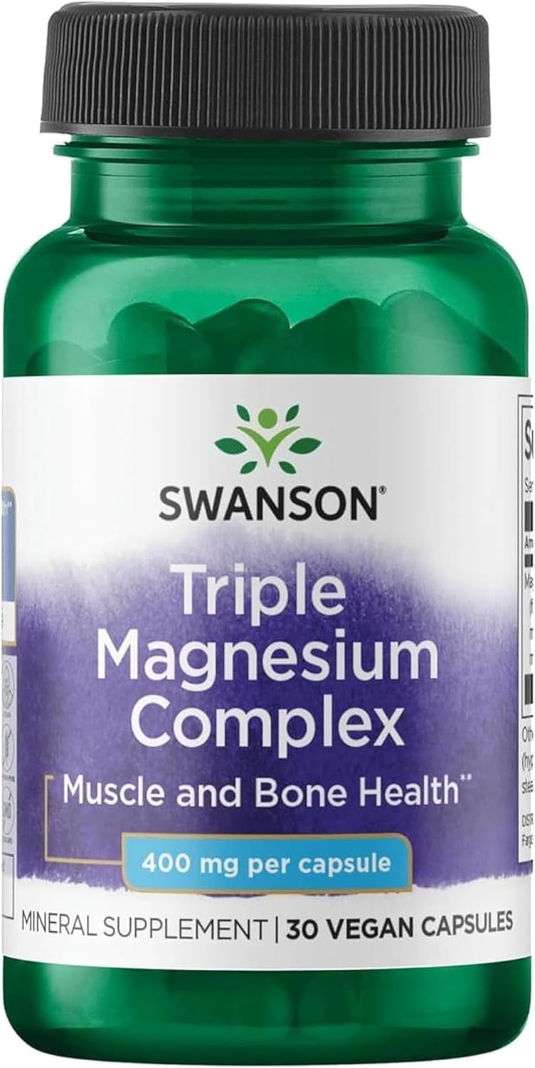 Swanson Triple Magnesium Mineral Complex, 400 mg, 30 Caps