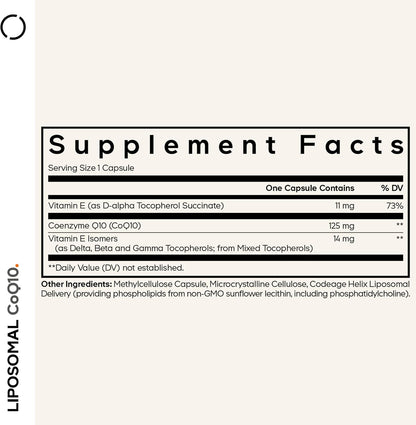 Codeage Liposomal CoQ10 Supplement - 125 mg Coenzyme Q10 with Vitamin E Isomers Tocopherols - 2-Month Supply - 1 Capsule Per Serving - Liposomal Delivery - Vegan, Non-GMO, Gluten-Free - 60 Capsules