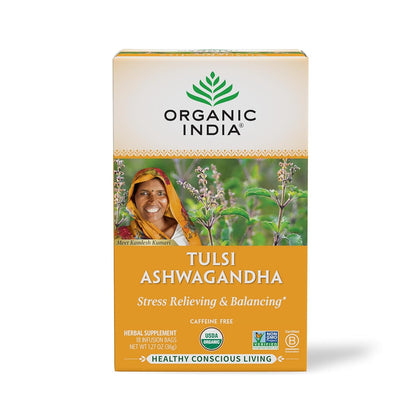 ORGANIC INDIA Tulsi Moringa Tea Bags - Holy Basil, Lemongrass, Moringa Leaves, Stress Relieving & Nourishing, Immune Support Tea, Vegan, Certified Organic, Caffeine-Free - 18 Infusion Bags, 6 Pack