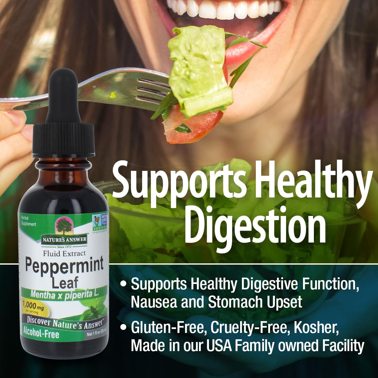Nature's Answer Peppermint Leaf Mentha x Piperita Gluten Alcohol Free Herbal Supplement Supports Healthy Digestive Function* – 1 FL Oz