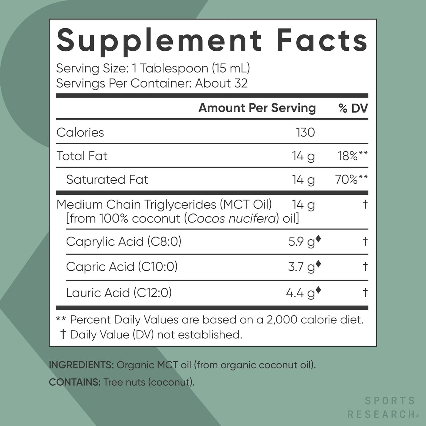 Sports Research Keto MCT Oil from Organic Coconuts - Fatty Acid Fuel for Body + Brain - Single Ingredient C8 Caprylic Acid - Perfect in Coffee, Tea, & More - Non-GMO & Vegan - Unflavored (16 Oz)