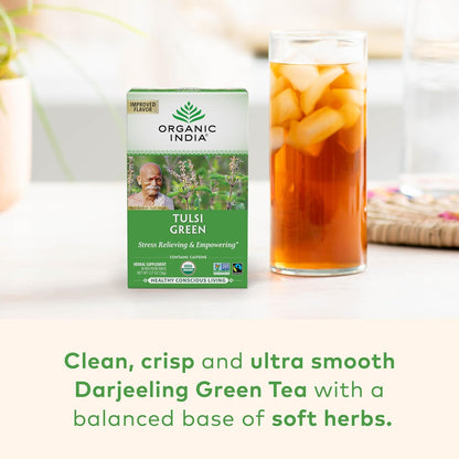 ORGANIC INDIA Tulsi Moringa Tea Bags - Holy Basil, Lemongrass, Moringa Leaves, Stress Relieving & Nourishing, Immune Support Tea, Vegan, Certified Organic, Caffeine-Free - 18 Infusion Bags, 6 Pack