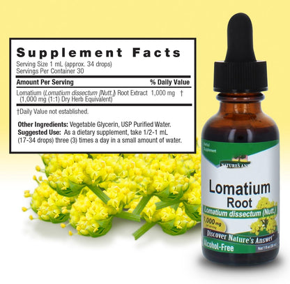 Nature’s Answer Lomatium Root Extract Lomatium Dissectum - Natural Herbal Supplement - Gluten Alcohol-Free - Ideal for Immunity Overall Health Wellbeing – 500mg (1 FL Oz)