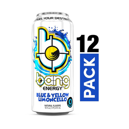 Bang Energy Blue and Yellow Limoncello, 0 Calories, Sugar Free with Super Creatine, 16oz Cans - Blue and Yellow Limoncello Bang Energy drinks 16 oz. Cans) – With Queen Jax Fridge Magnet - Exclusive Flavor! Zero Calories