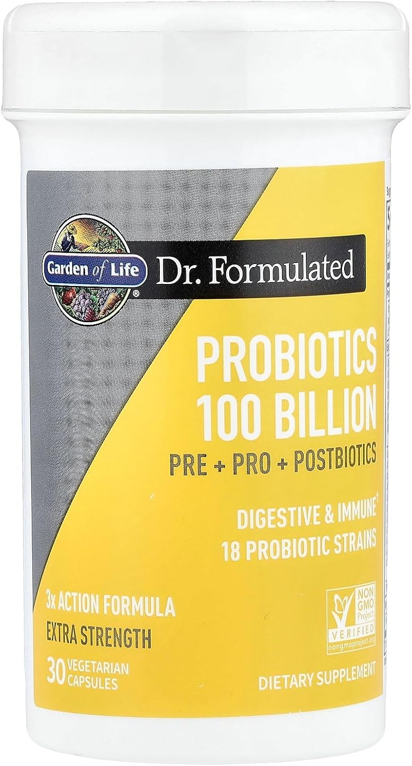 Garden of Life Dr Formulated Once Daily 3-in-1 Complete Probiotics, Prebiotics & Postbiotics Supplement for Women and Men’s Digestive & Immune Health – Extra Strength, 100 Billion CFU, 30 Day Supply