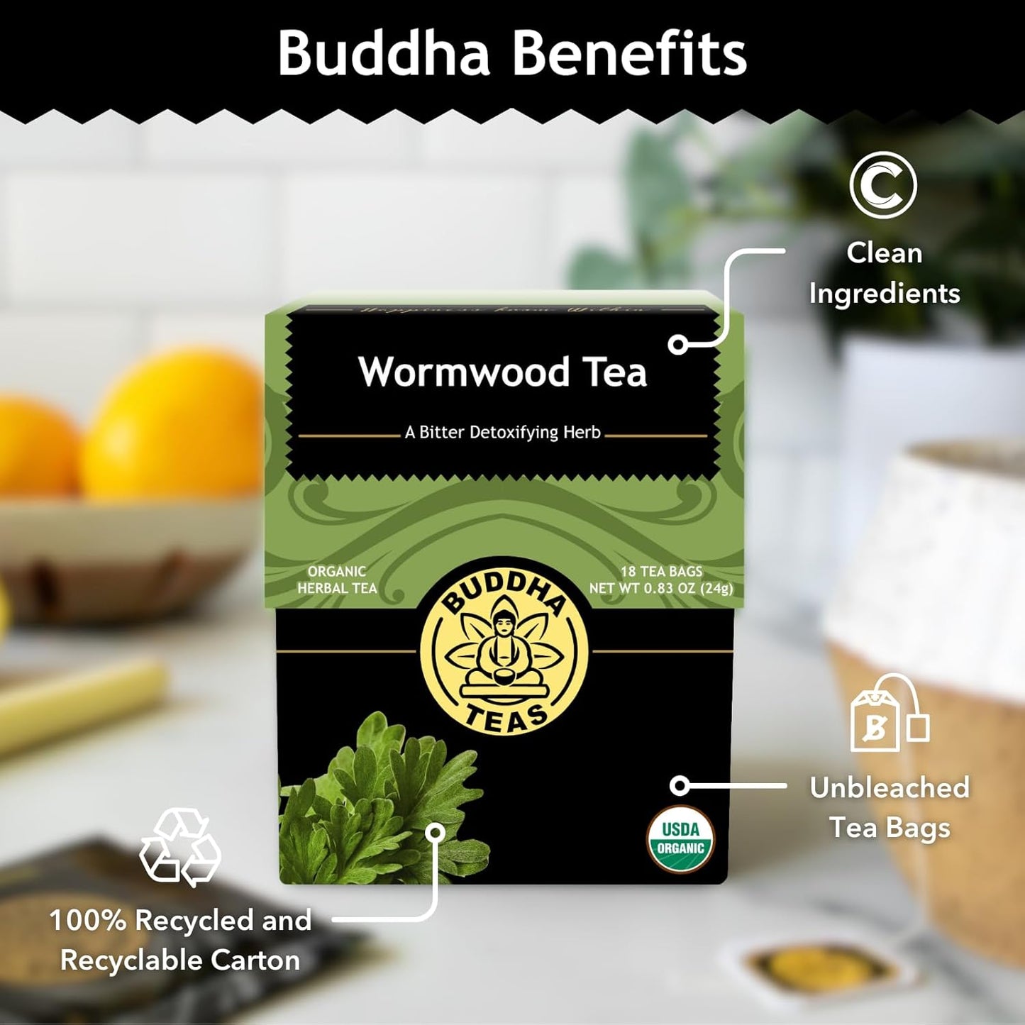 Buddha Teas - Chaga Tea - Organic Herbal Tea - For Cognitive Balance & Overall Health - With Chaga Mushroom, Antioxidants & B Vitamins - Caffeine Free - OU Kosher - 18 Tea Bags (Pack of 1)