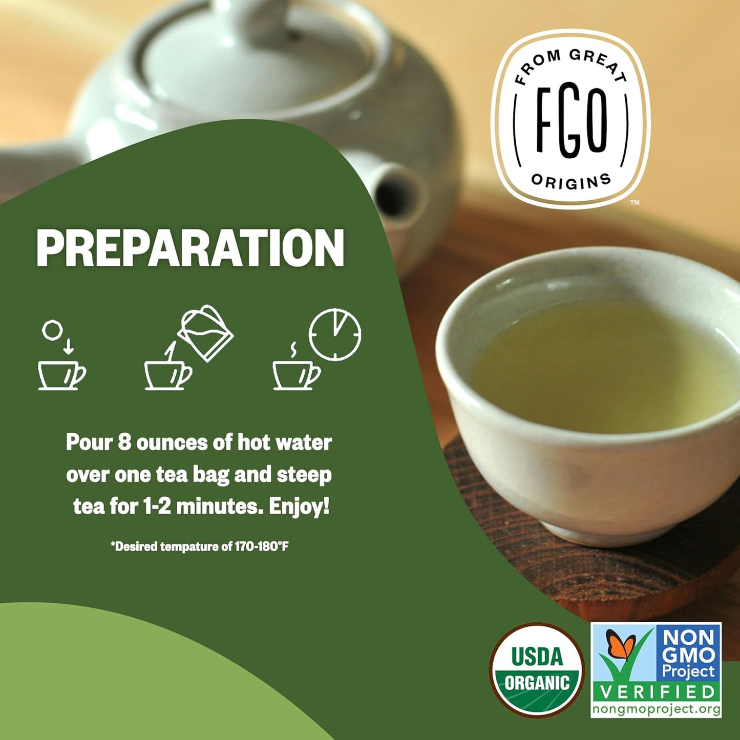 FGO Organic Nettle Leaf Tea, 100 Count, Eco-Conscious Tea Bags, Caffeine Free, Resealable Bag, Packaging May Vary (Pack of 1)