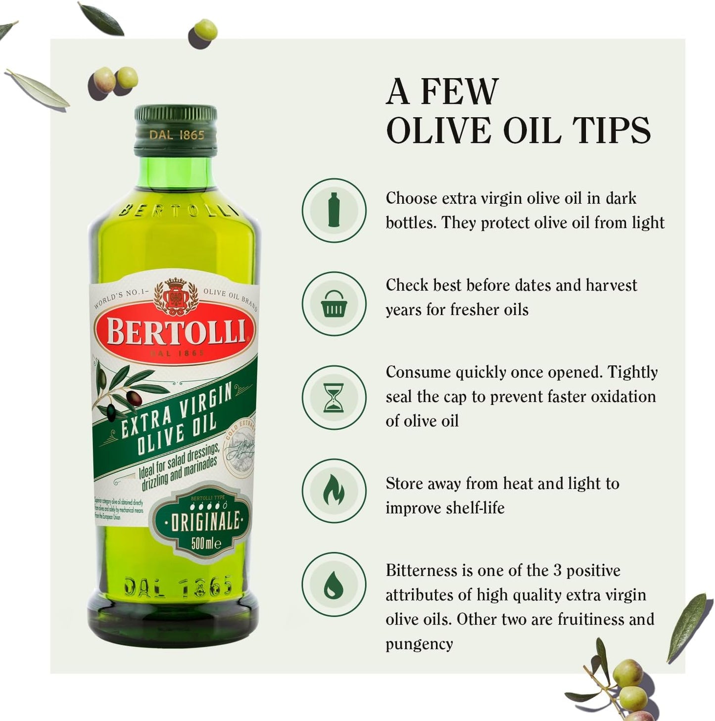 Bertolli Extra Virgin Olive Oil, Originale, Olive Oil Extra Virgin Bottle x1000L ml