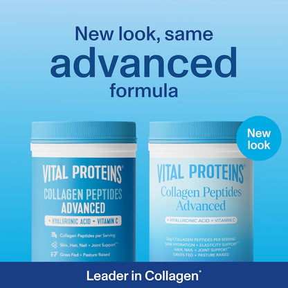 Vital Proteins Collagen Peptides Powder Advanced with Hyaluronic Acid & Vitamin C - 20oz Collagen Protein, Unflavored, 27 Servings