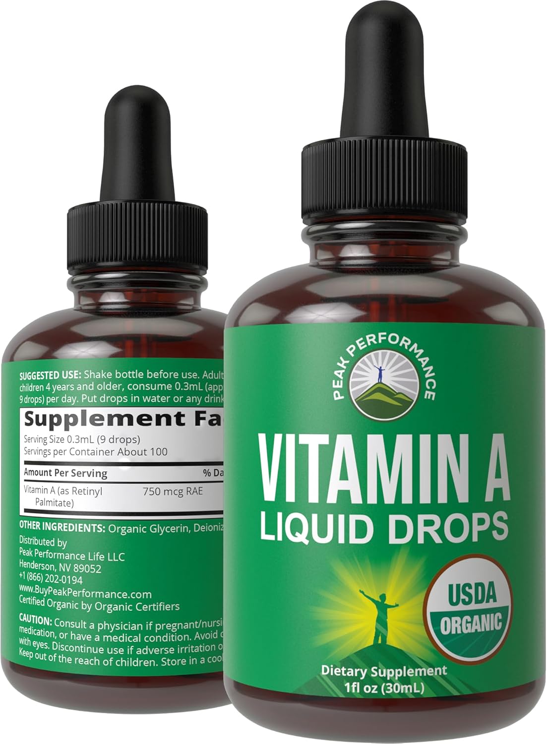 USDA Organic Vitamin A Liquid Drops Supplement - Vegan High Bioavailability for Eye, Skin + Bone Health - for Adults, Men, Women, Kids - Vit A Oil Retinyl Palmitate - Gluten Free, Zero Sugar 1 fl oz