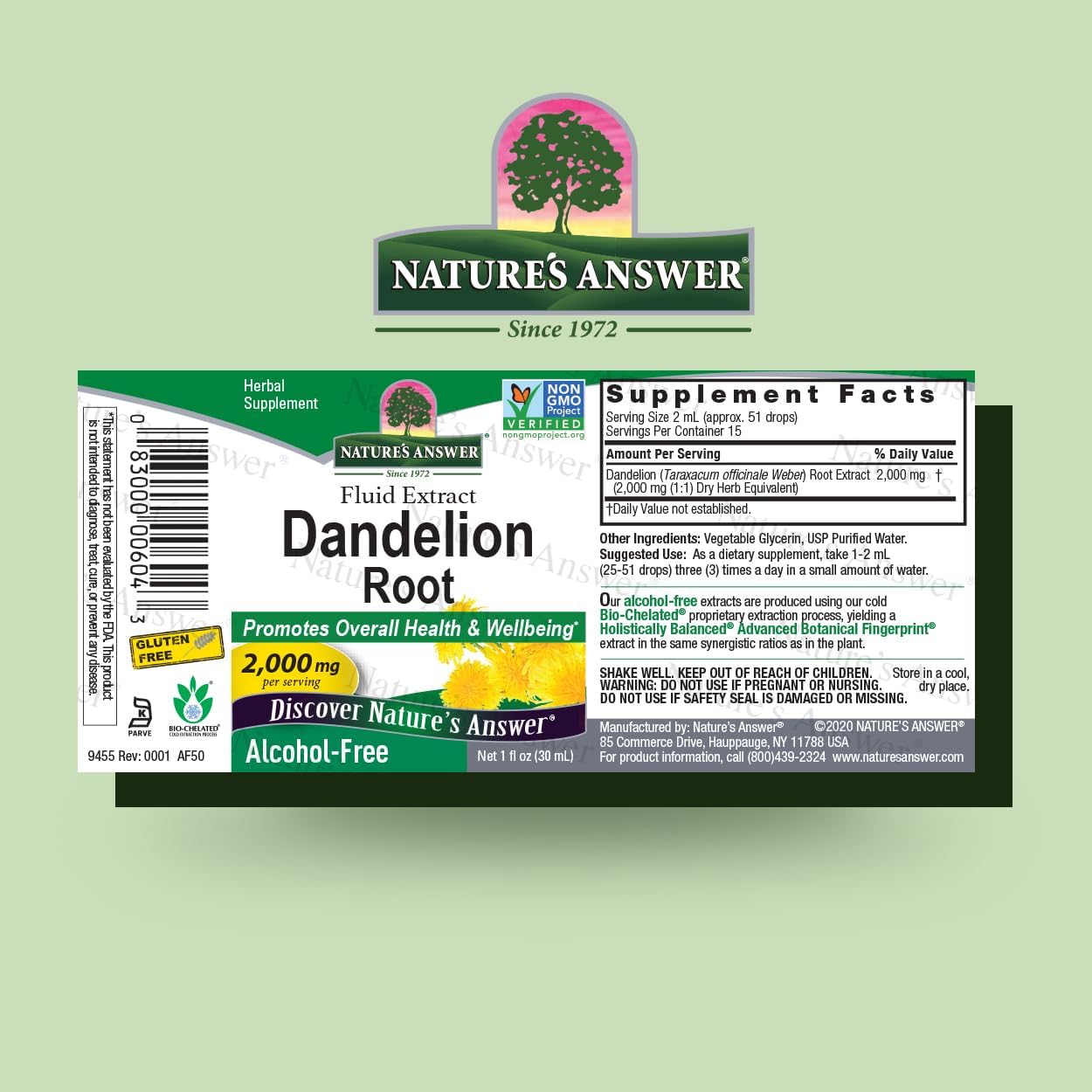 Nature's Answer Alcohol Free Dandelion Root 2000mg 1oz Extract | Promotes Overall Well-Being | Immune Support | Cleanses and Detoxes | Gluten-Free, Non-GMO, Vegan | Single Count