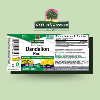 Nature's Answer Alcohol Free Dandelion Root 2000mg 1oz Extract | Promotes Overall Well-Being | Immune Support | Cleanses and Detoxes | Gluten-Free, Non-GMO, Vegan | Single Count