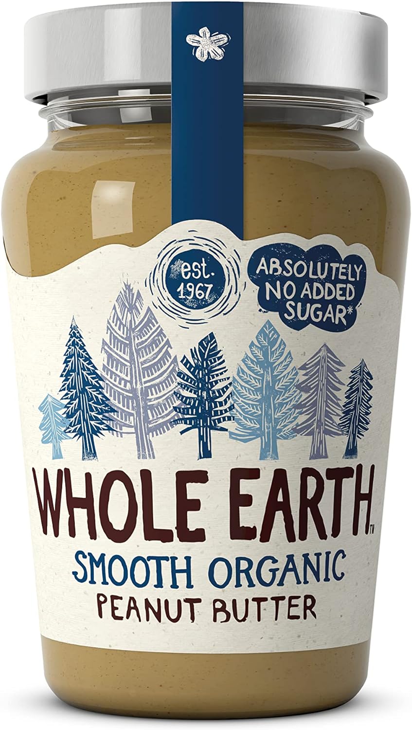 Whole Earth Smooth Organic Peanut Butter, 340 g Jar, Original Nut Spread Made with All Natural Ingredients, No Added Sugar, Gluten Free, Vegetarian & Vegan Friendly