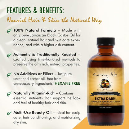Sunny Isle Jamaican Black Castor Oil 4oz | 100% Natural for Hair, Scalp and Skin Care
