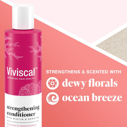Viviscal Hair Strengthening Conditioner – Strengthens and Reduces Breakage for Fuller, Healthier Hair – With Biotin, Keratin and Marine Extracts – 250ml (8.45 Fl Oz)