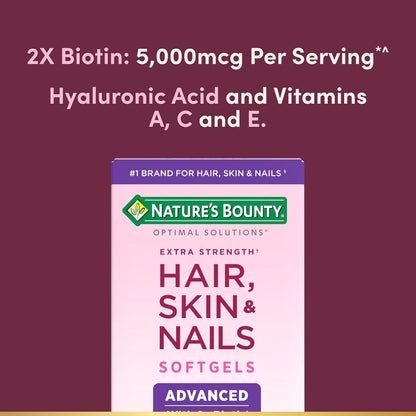 Nature's Bounty Advanced Hair, Skin & Nails, Argan-Infused Vitamin Supplement with Biotin and Hyaluronic Acid, 150 Rapid Release Softgels