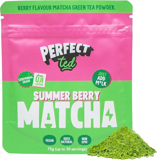 Perfect Ted Matcha | Summer Berry 75g | Ceremonial Grade Matcha Latte Powder | Japanese Matcha Tea Powder | Matcha Fuel (30 Servings)