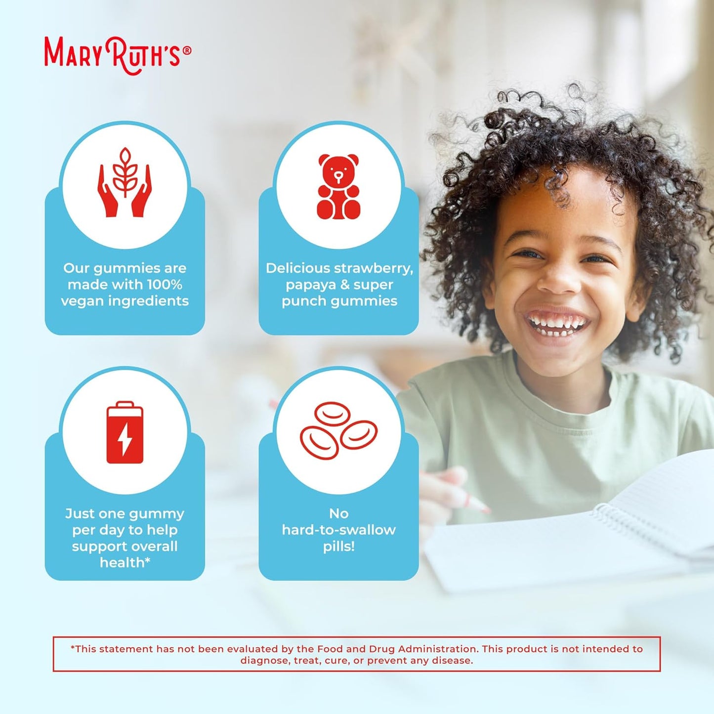 MaryRuth Organics Kids Vitamins | Multi | Sugar Free | 2 Month Supply | Kids Multivitamin Gummies for Ages 2+ | Vegan | Only 1 Gummy a Day | 60 Count