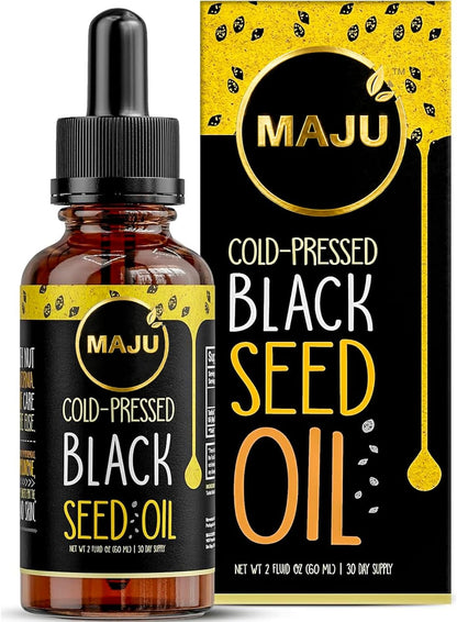 MAJU's Black Seed Oil 16oz: 2X Thymoquinone, Cold Pressed Turkish Black Cumin Nigella Sativa Seed Oil (Better Than Organic), Non-GMO, 100% Liquid Pure Blackseed, Glass Bottle