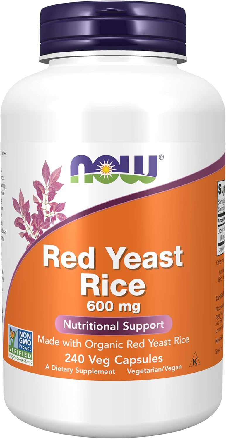 NOW Foods Supplements, Red Yeast Rice 600 mg, Made with Organic Red Yeast Rice, 240 Veg Capsules