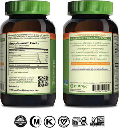 Nutrex Hawaii, Pure Hawaiian Spirulina Powder, Vegan, Supports Immune System, Heart, Cells and Energy, 5 Ounce